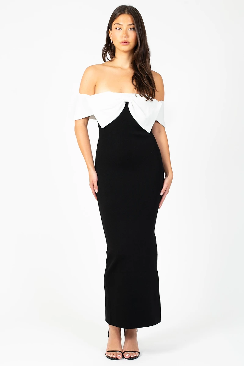 Vickie Contrast Bow Midi Dress