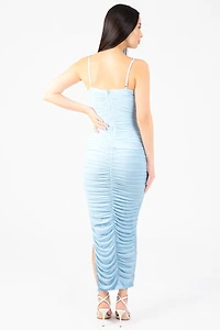 Kaia Ruched Mesh Midi Dress