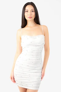 Noel Pearl Mesh Ruched Mini Dress