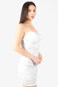 Noel Pearl Mesh Ruched Mini Dress