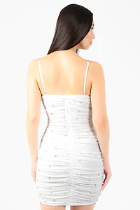 Noel Pearl Mesh Ruched Mini Dress