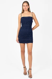 Noel Pearl Mesh Ruched Mini Dress