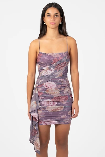 Nia Floral Mesh Sash Mini Dress