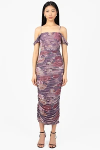 Camelia Draped Ruched Floral Midi Dress