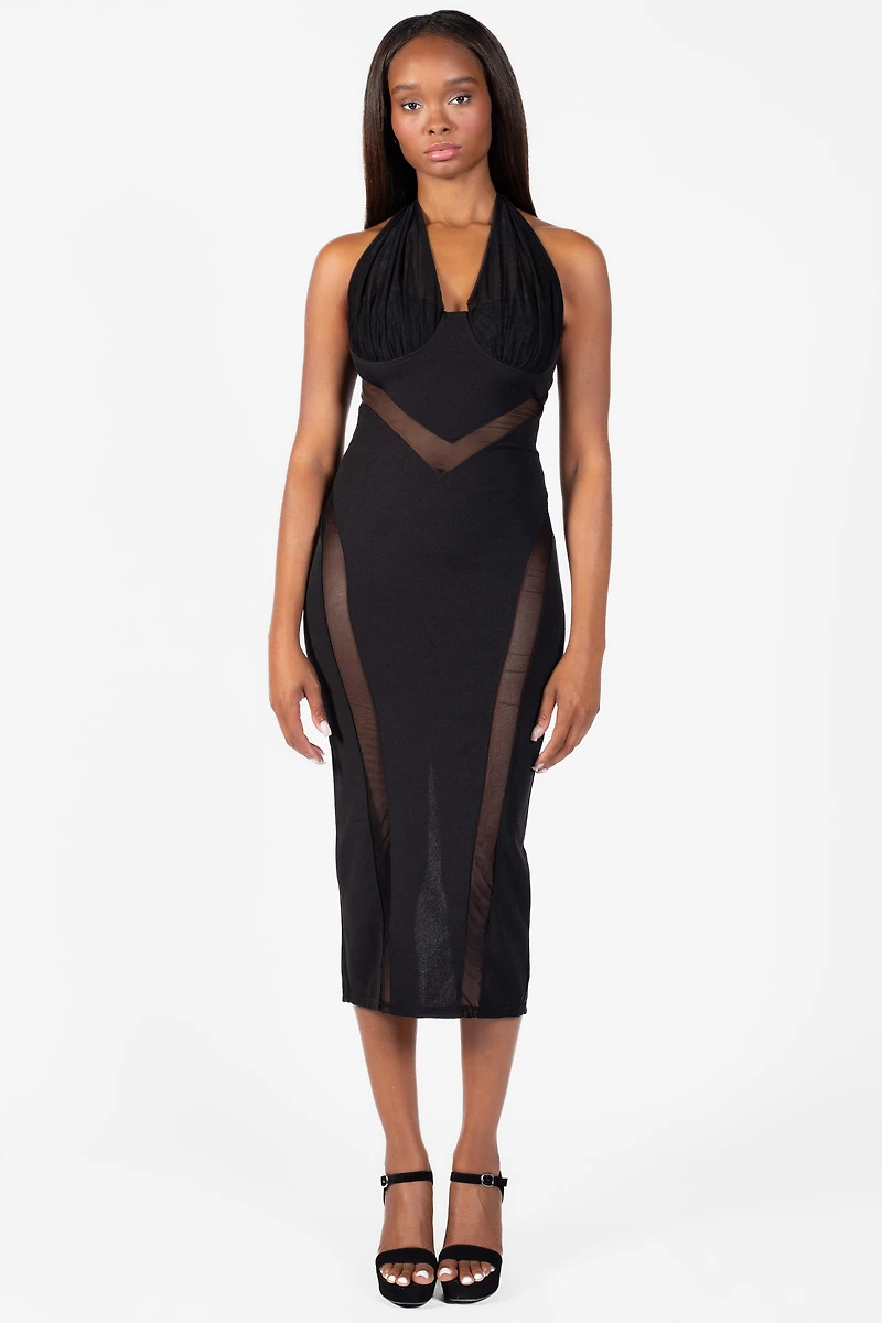 Honoria Mesh Cutout Midi Dress
