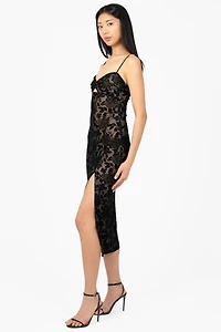 Midnight Bloom Flocked Velvet Midi Dress