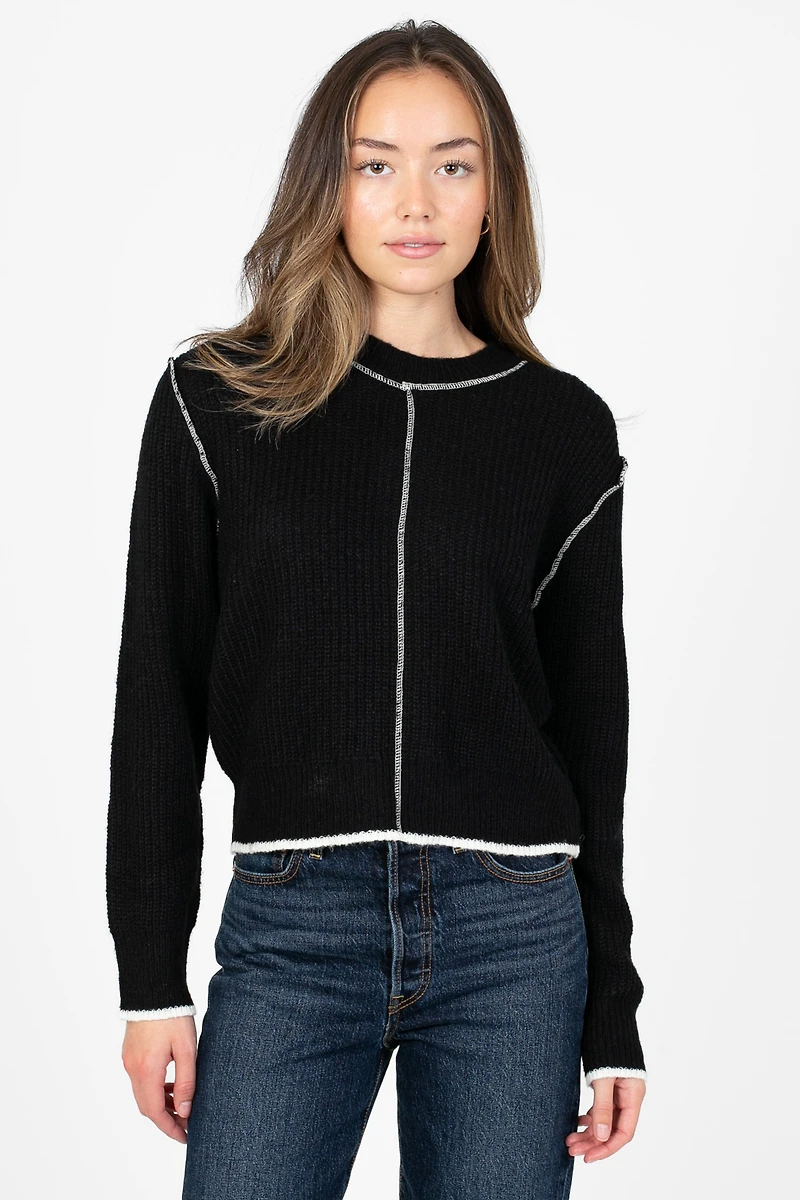 Double Take Contrast Stitch Crop Sweater