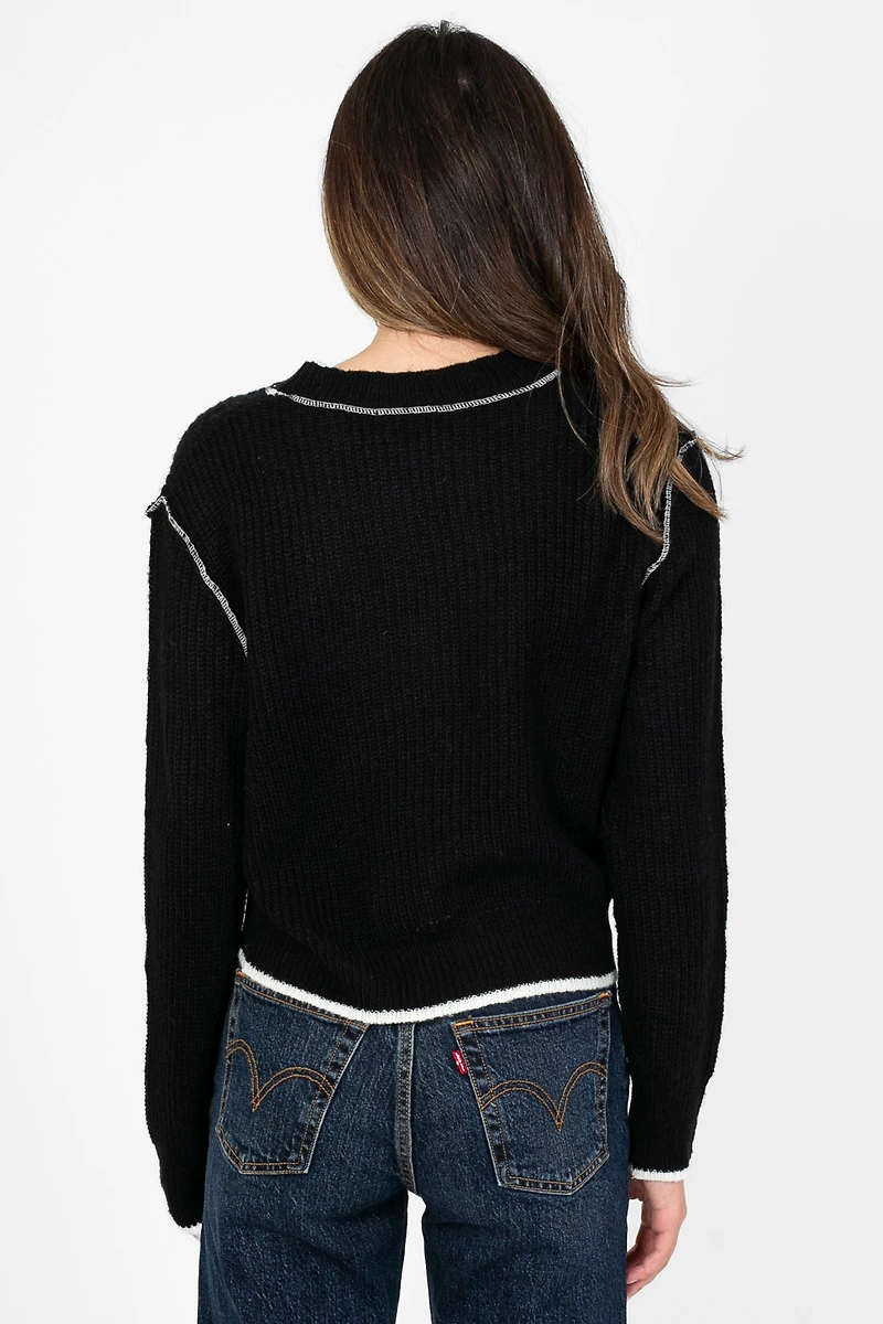 Double Take Contrast Stitch Crop Sweater