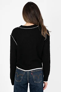 Double Take Contrast Stitch Crop Sweater