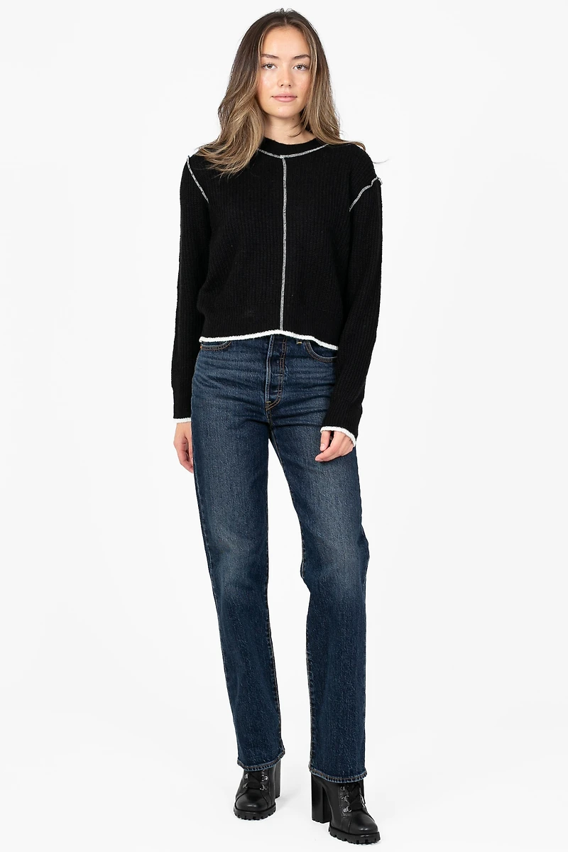 Double Take Contrast Stitch Crop Sweater