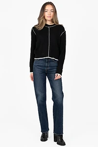 Double Take Contrast Stitch Crop Sweater