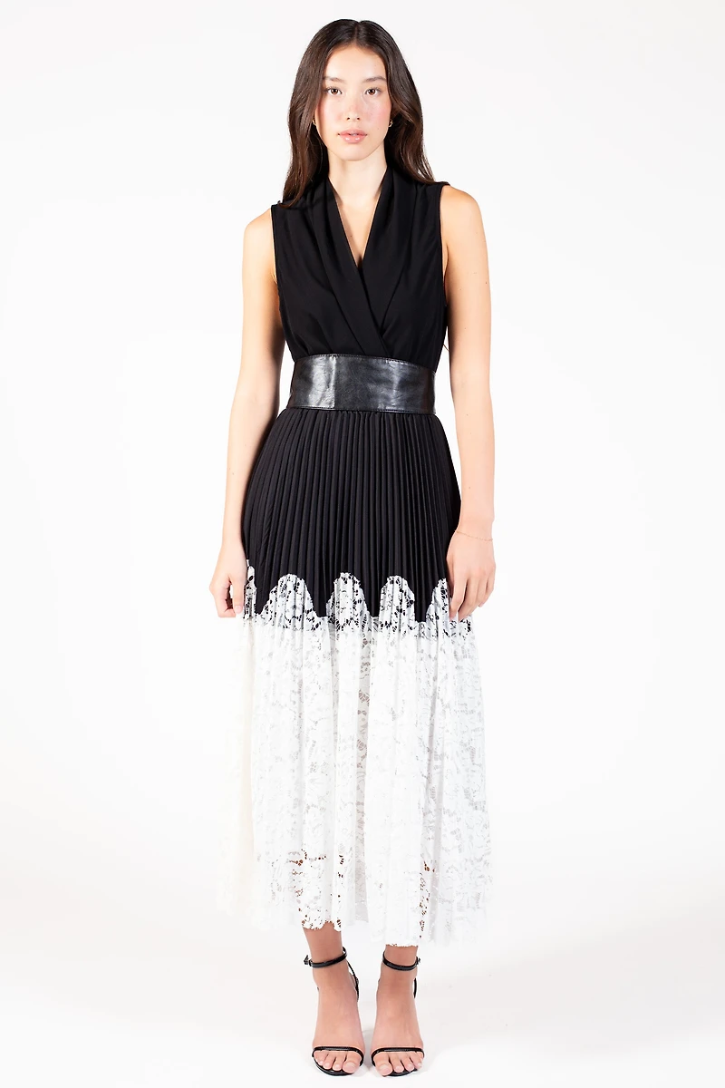 Fauna Lace Pleated Midi Skirt