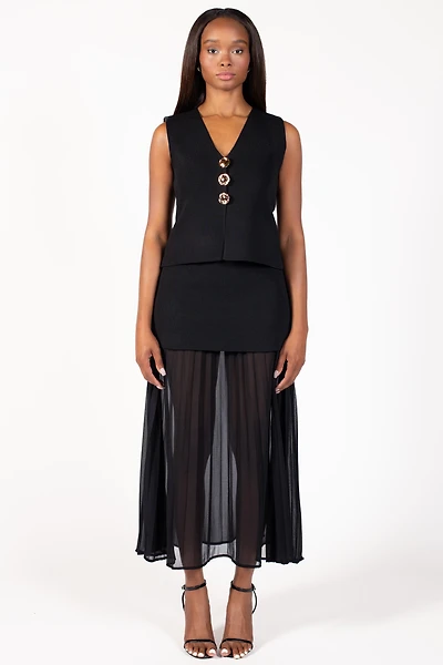 Cerelia Pleated Sheer Underlay Maxi Skirt