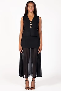 Cerelia Pleated Sheer Underlay Maxi Skirt