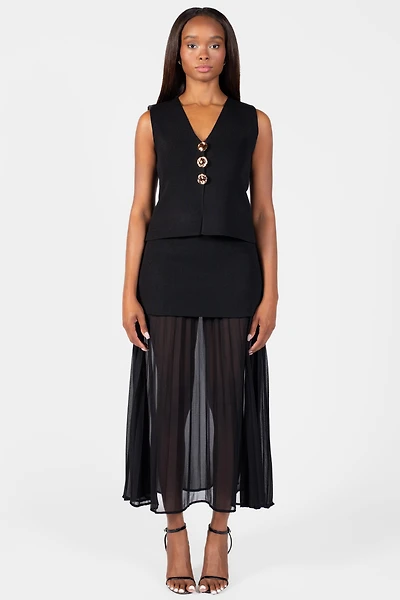 Cerelia Pleated Sheer Underlay Maxi Skirt