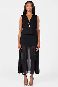Cerelia Pleated Sheer Underlay Maxi Skirt