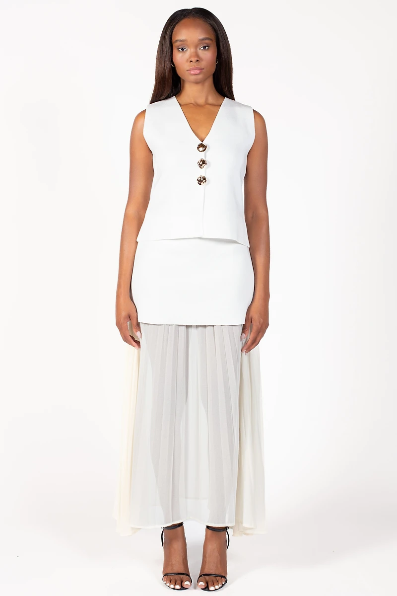 Cerelia Pleated Sheer Underlay Maxi Skirt