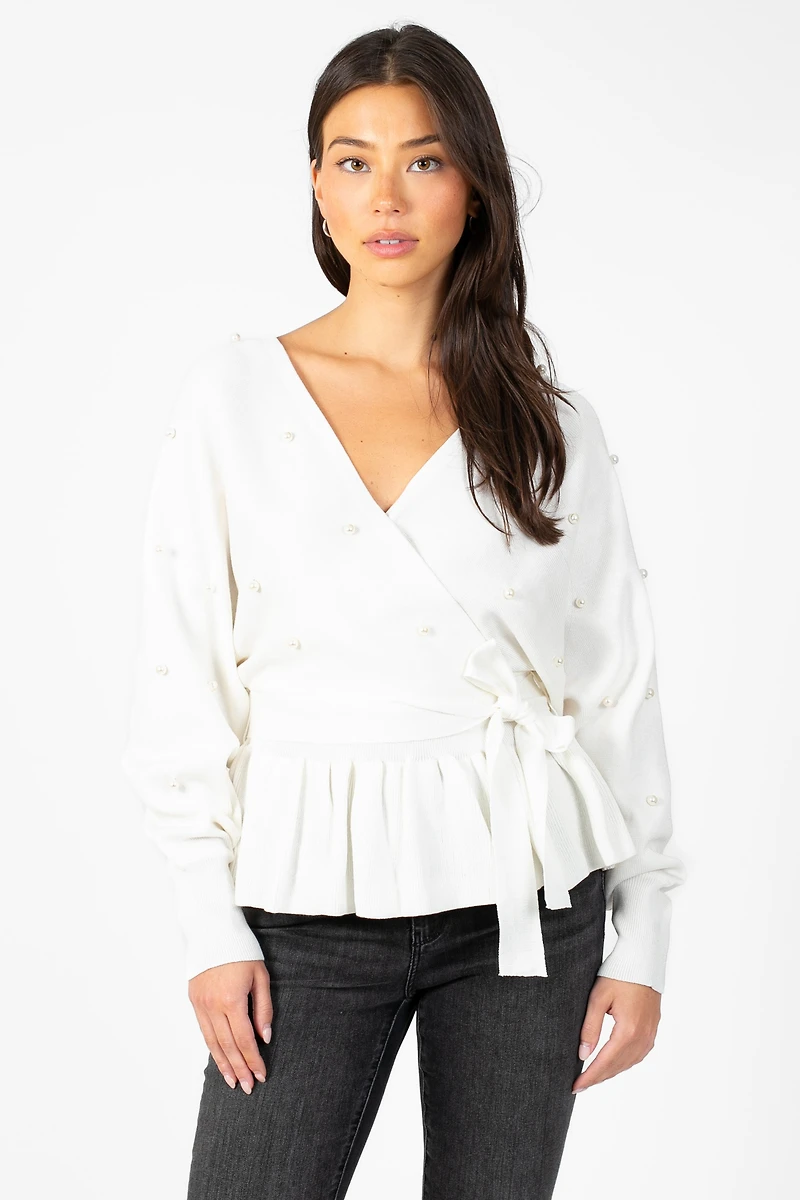 Penina Wrap Front Pearl Sweater