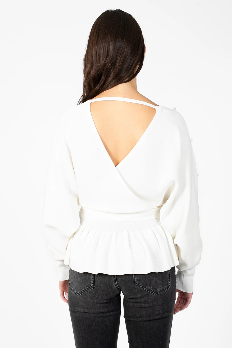 Penina Wrap Front Pearl Sweater