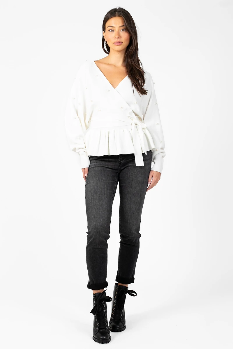 Penina Wrap Front Pearl Sweater