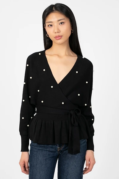 Penina Wrap Front Pearl Sweater