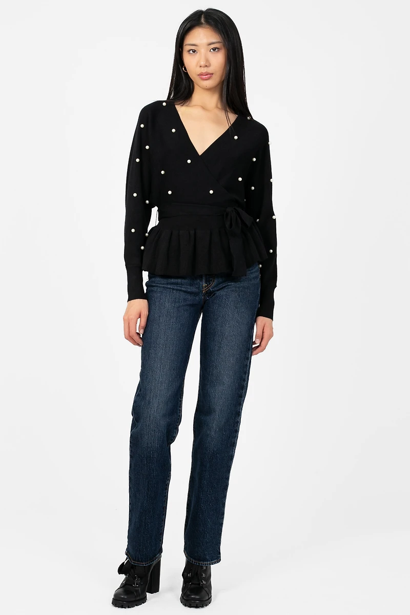 Penina Wrap Front Pearl Sweater