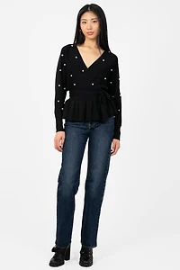 Penina Wrap Front Pearl Sweater
