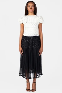 Angelica Mesh Ruched Polka Dot Blouse