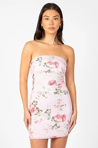 Posey Mesh Ruched Floral Mini Dress