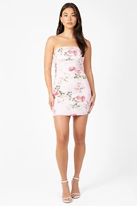 Posey Mesh Ruched Floral Mini Dress