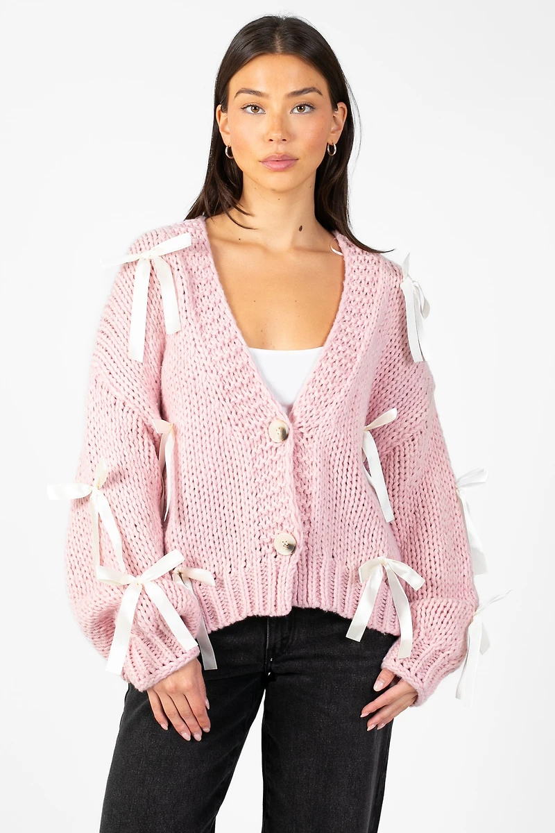 Belle Chunky Bow Knit Cardigan