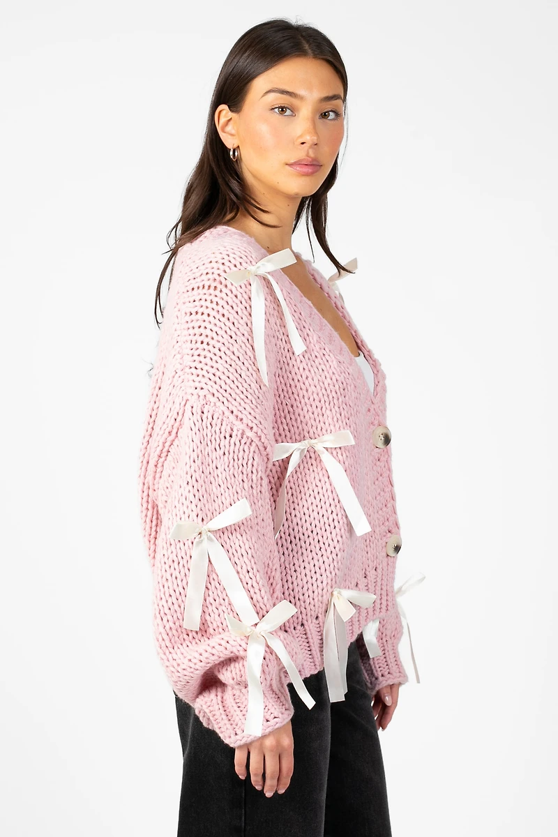 Belle Chunky Bow Knit Cardigan