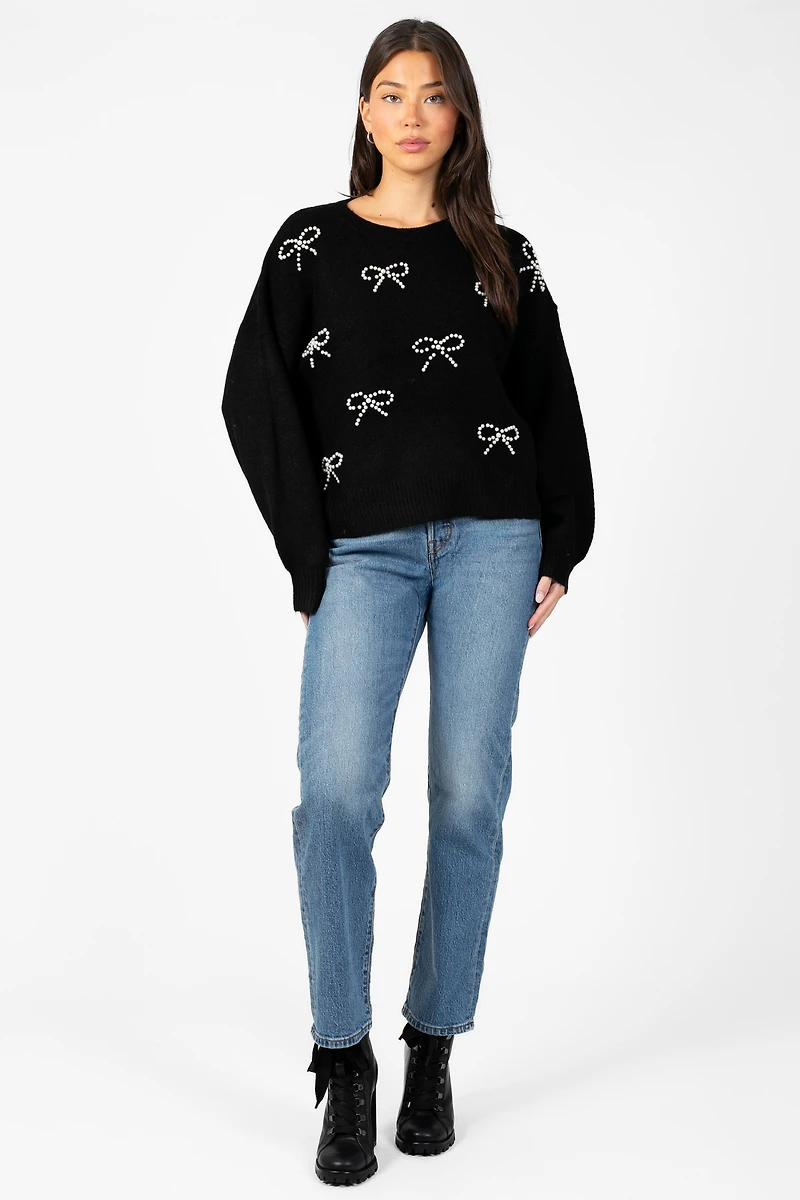Bella Bow Beaded Sweater