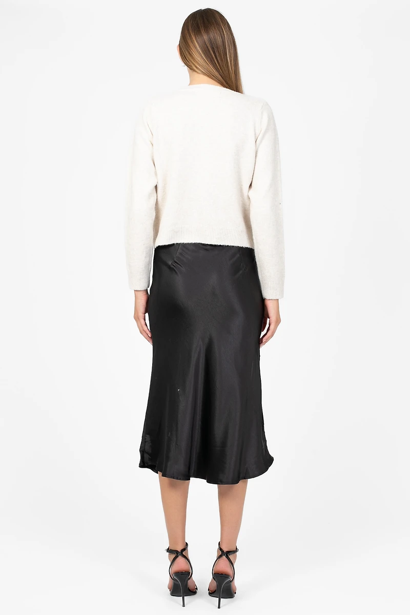 Gianina Side Slit Satin Midi Slip Skirt