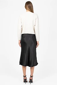 Gianina Side Slit Satin Midi Slip Skirt