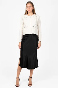 Gianina Side Slit Satin Midi Slip Skirt