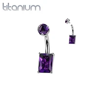 Implant Grade Titanium Amethyst Stone Rectangle Internally Threaded Belly Ring