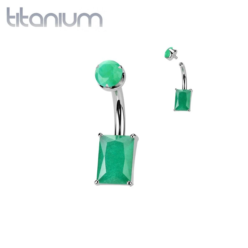 Implant Grade Titanium Green Onyx Rectangle Internally Threaded Belly Ring