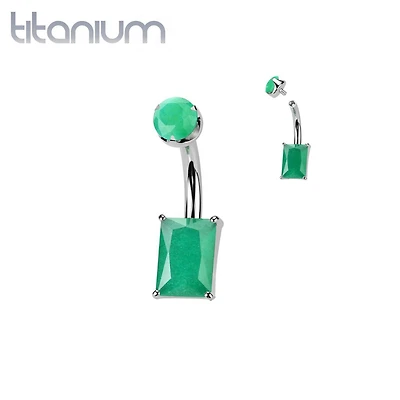 Implant Grade Titanium Green Onyx Rectangle Internally Threaded Belly Ring