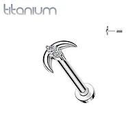 Implant Grade Titanium White CZ Marquise With Crescent Moon Threadless Labret With Flat Back