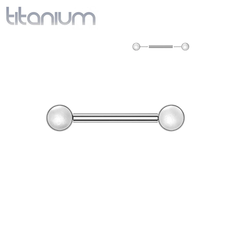 Implant Grade Titanium Bezel Pearl Threadless Push In Straight Barbell Nipple Ring