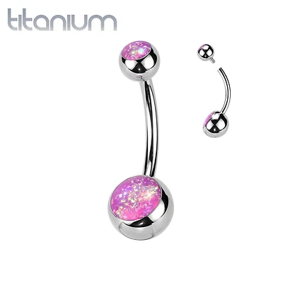 Implant Grade Titanium Pink Opal Internally Threaded Belly Ring