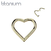 Implant Grade Titanium Gold PVD Heart Shaped Hinged Clicker Hoop