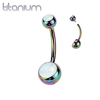 Implant Grade Titanium Rainbow PVD White Opal Internally Threaded Belly Ring