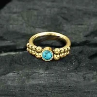 316L Surgical Steel Gold PVD Turquoise Bezel Beaded Hinged Clicker Hoop