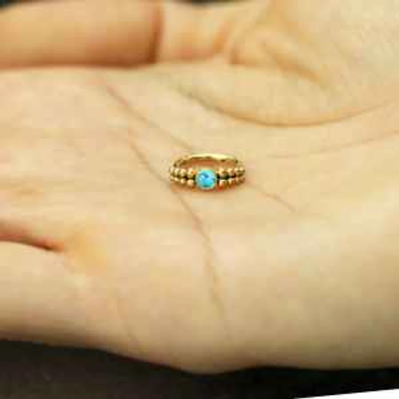 316L Surgical Steel Gold PVD Turquoise Bezel Beaded Hinged Clicker Hoop