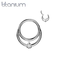 Implant Grade Titanium Double White CZ Gem Hinged Septum Daith Clicker Hoop