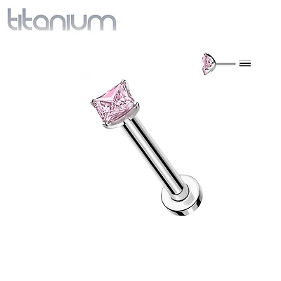Implant Grade Titanium Square CZ Gem Threadless Push In Labret