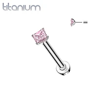 Implant Grade Titanium Square CZ Gem Threadless Push In Labret