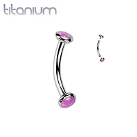 Implant Grade Titanium Pink Opal Bezel Internally Threaded Curved Barbell